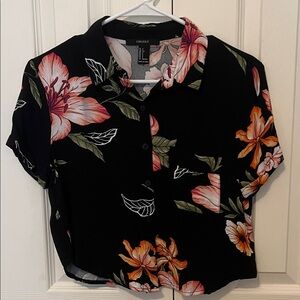 Forever 21 Black Floral Button-Down Shirt